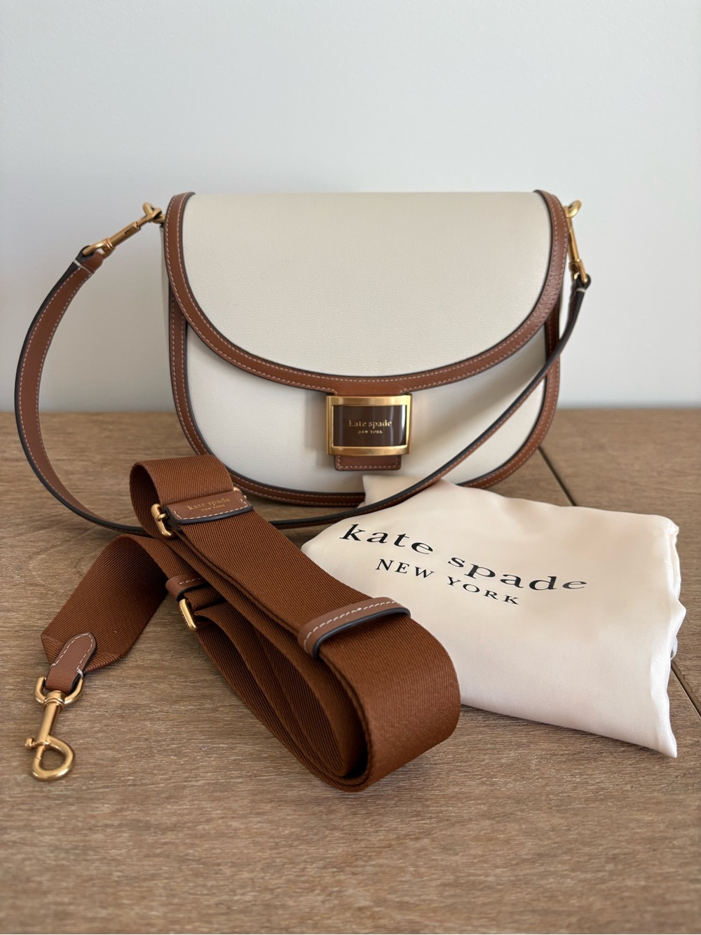 Kate Spade Katy Colourblock Convertible Saddle Bag - Cream and Tan